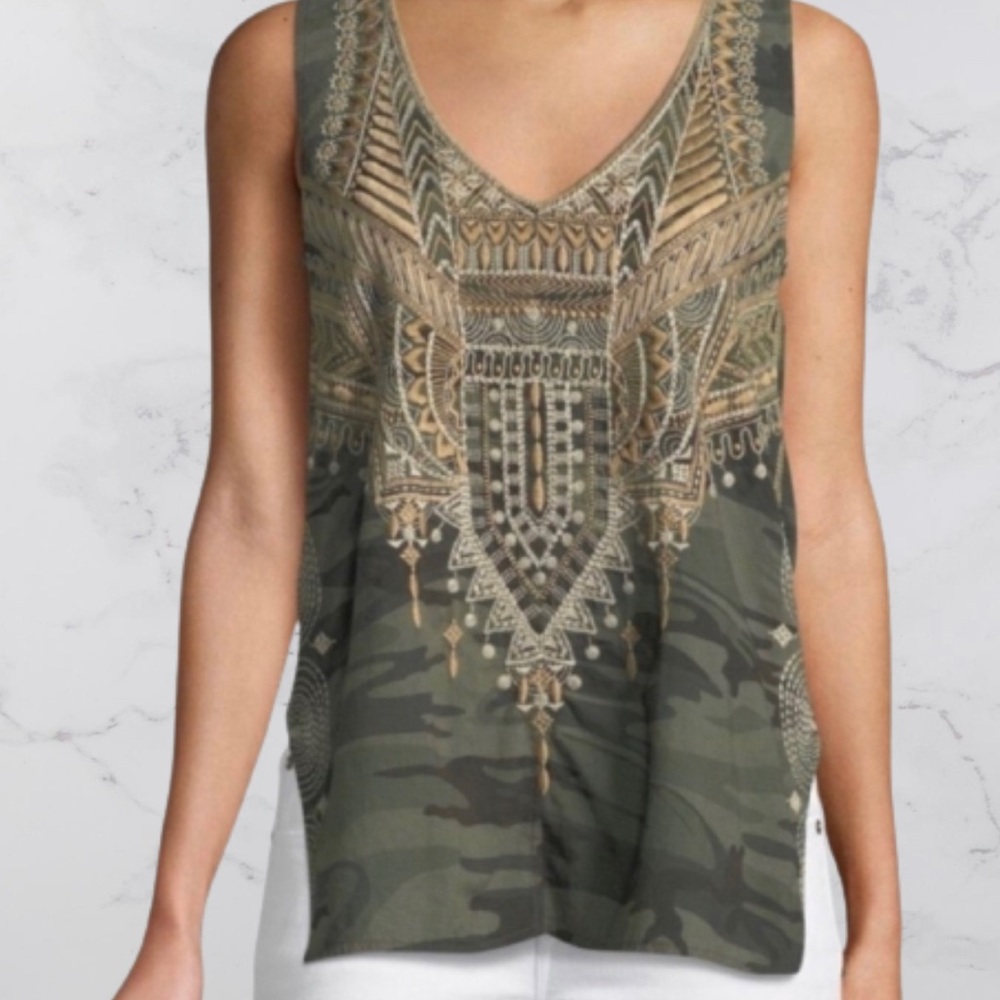 JOHNNY WAS l V-Neck Terrazo Tank Camo